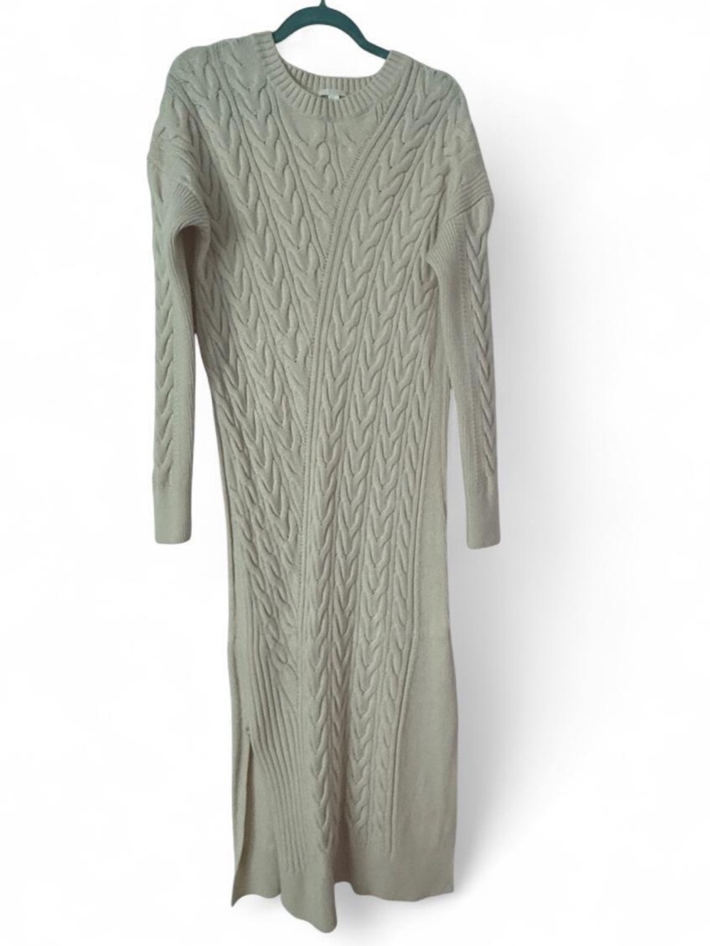 Cos WoolKnit Cable Long-Sleeve Sweater Dress in Light Beige - Picture 2 of 5